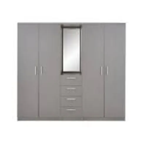 BOXED PANAMA 4-DOOR 4-DRAWER COMBI WARDROBE - GREY- 5 BOXES