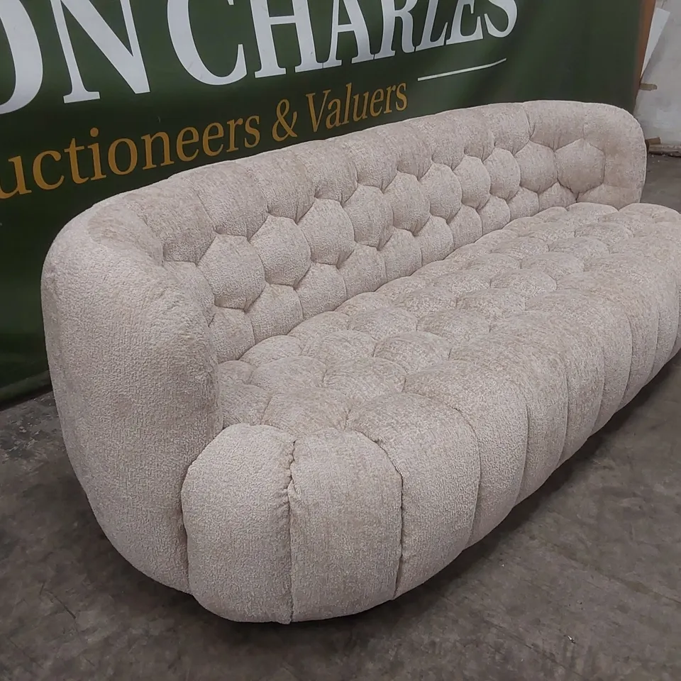 QUALITY DESIGNER HUIT OCTO 3 SEATER GLAM FABRIC SOFA - SAND