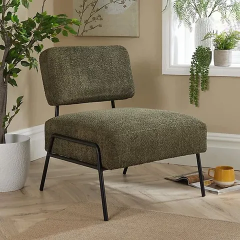 BOXED HOME SOURCE MONTANA OLIVE BOUCLE CHAIR -