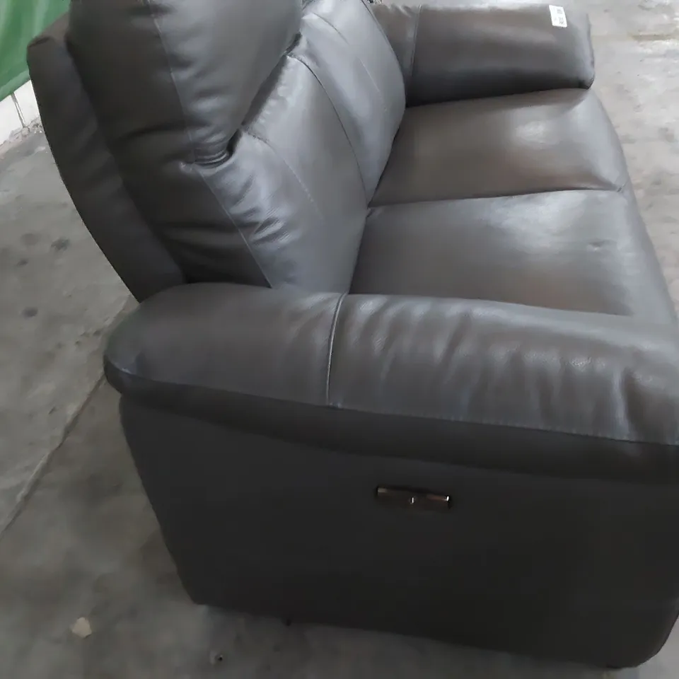 DESIGNER POWER RECLINING TWO SEATER SOFA GREY LEATHER 