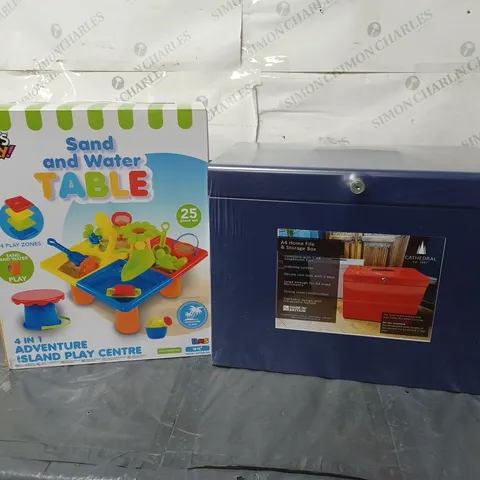 APPROXIMATELY 10 HOUSEHOLD ITEMS TO INCLUDE A METAL STORAGE BOX AND A CHILD'S PLAY SAND TABLE