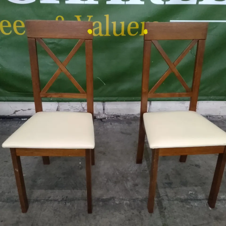 SET OF 2 NEW KENDAL DARK WOOD DINING CHAIRS (IVORY LEATHER SEAT PAD)