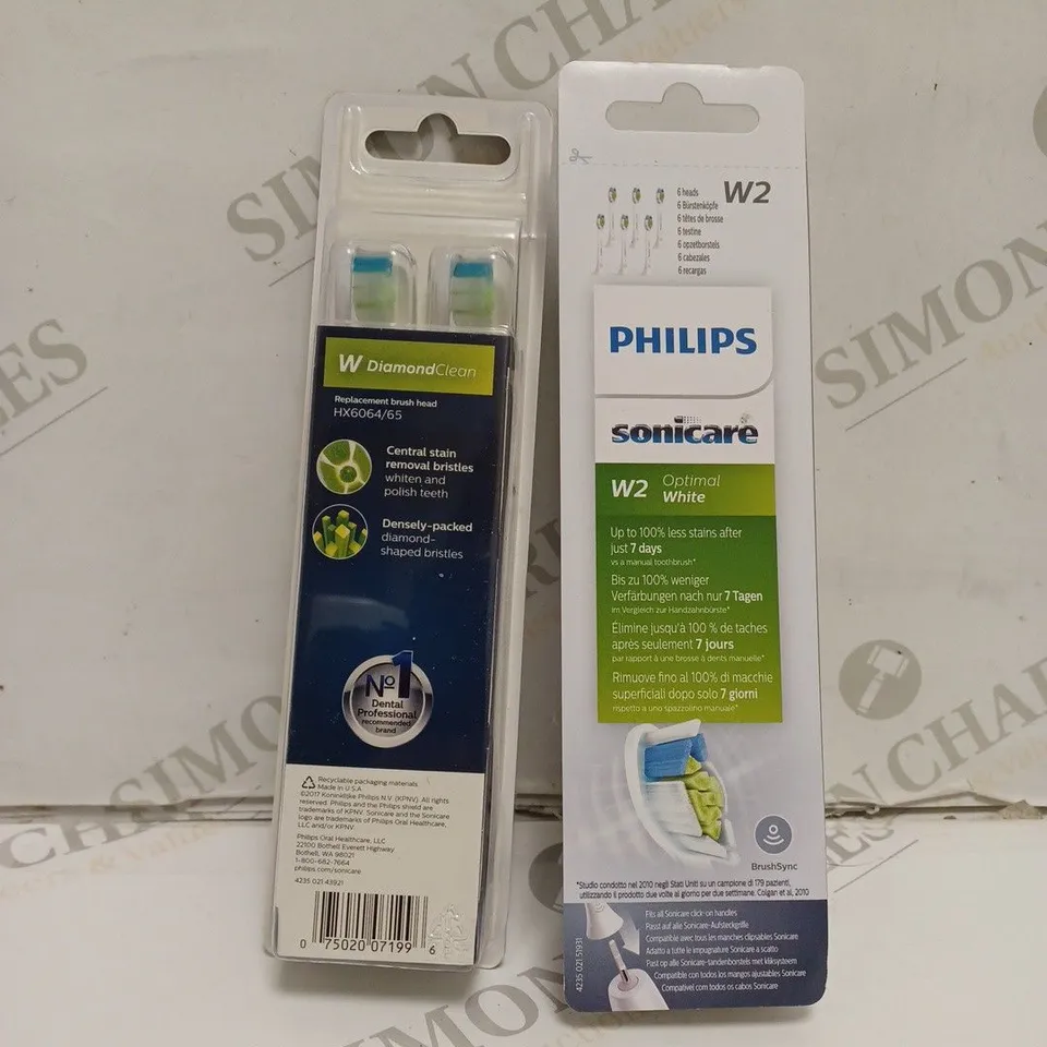 2 BOXED AND SEALED PHILIPS SONICARE REPLACEMENT BRUSH HEADS TO INCLUDE W DIAMONDCLEAN AND W2 OPTIMAL WHITE 
