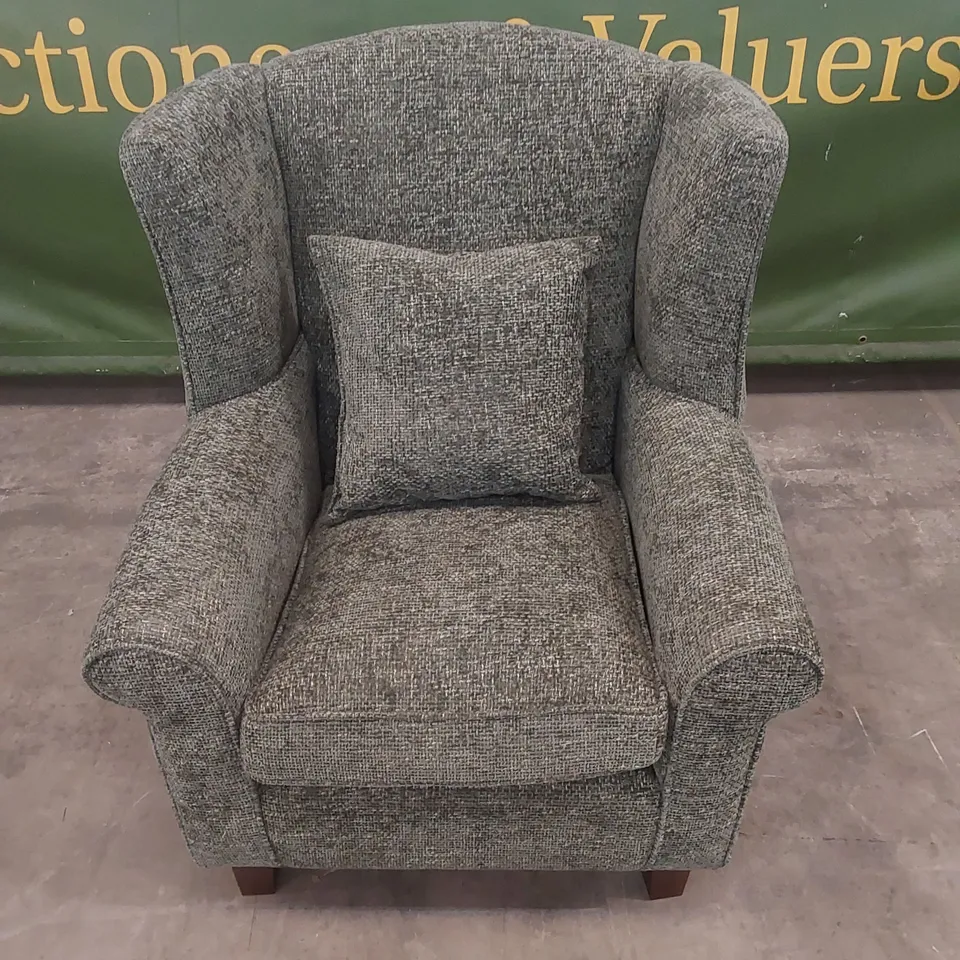 DENTON GRACE FABRIC UPHOLSTERED WING CHAIR - OLIVE