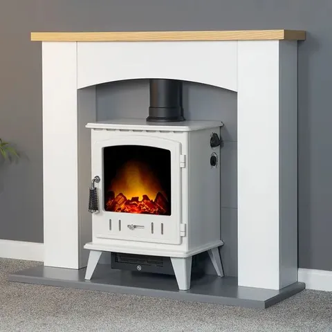 BOXED HUXLEY STOVE SURROUND - WHITE, OAK & GREY (1 BOX)