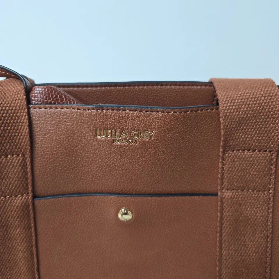 LUELLA GREY LONDON TOTE BAG – BROWN LEATHER LOOK WITH CANVAS STRAPS