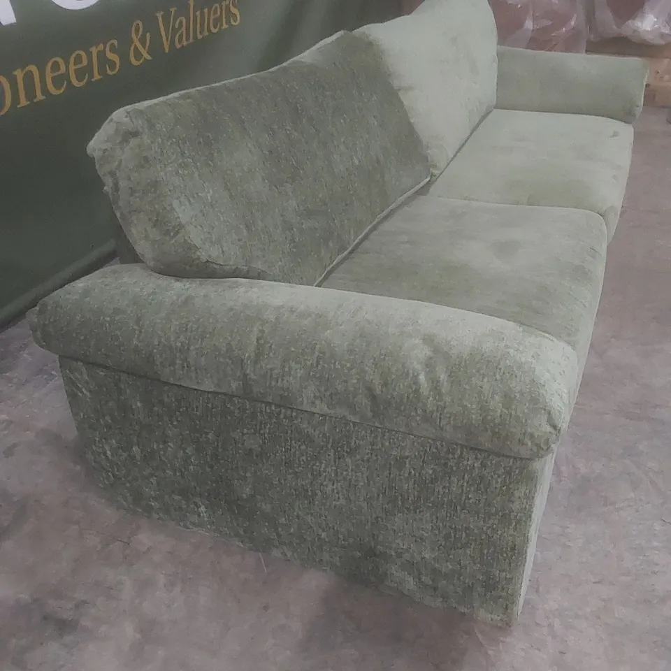 DESIGNER 4 SEATER FABRIC UPHOLSTERED SOFA - GREEN