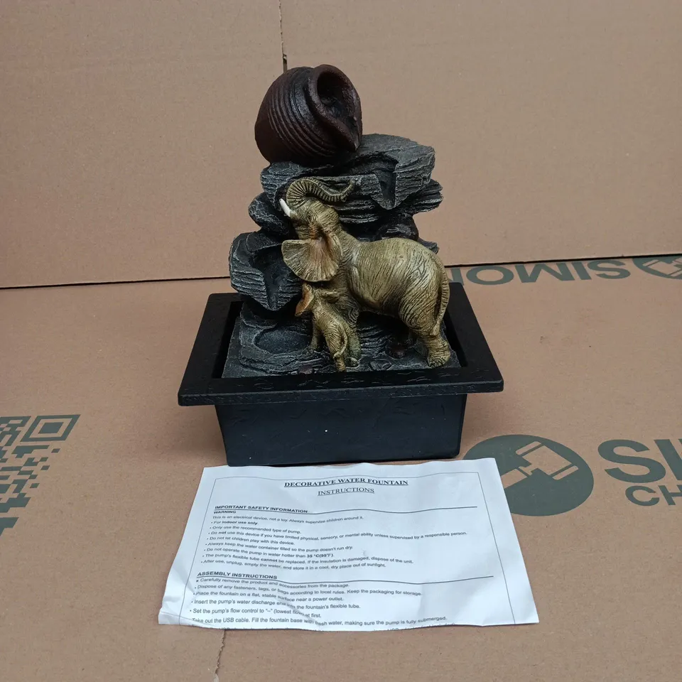 ELEPHANT DESIGN DECORATIVE WATER FOUNTAIN BOXED