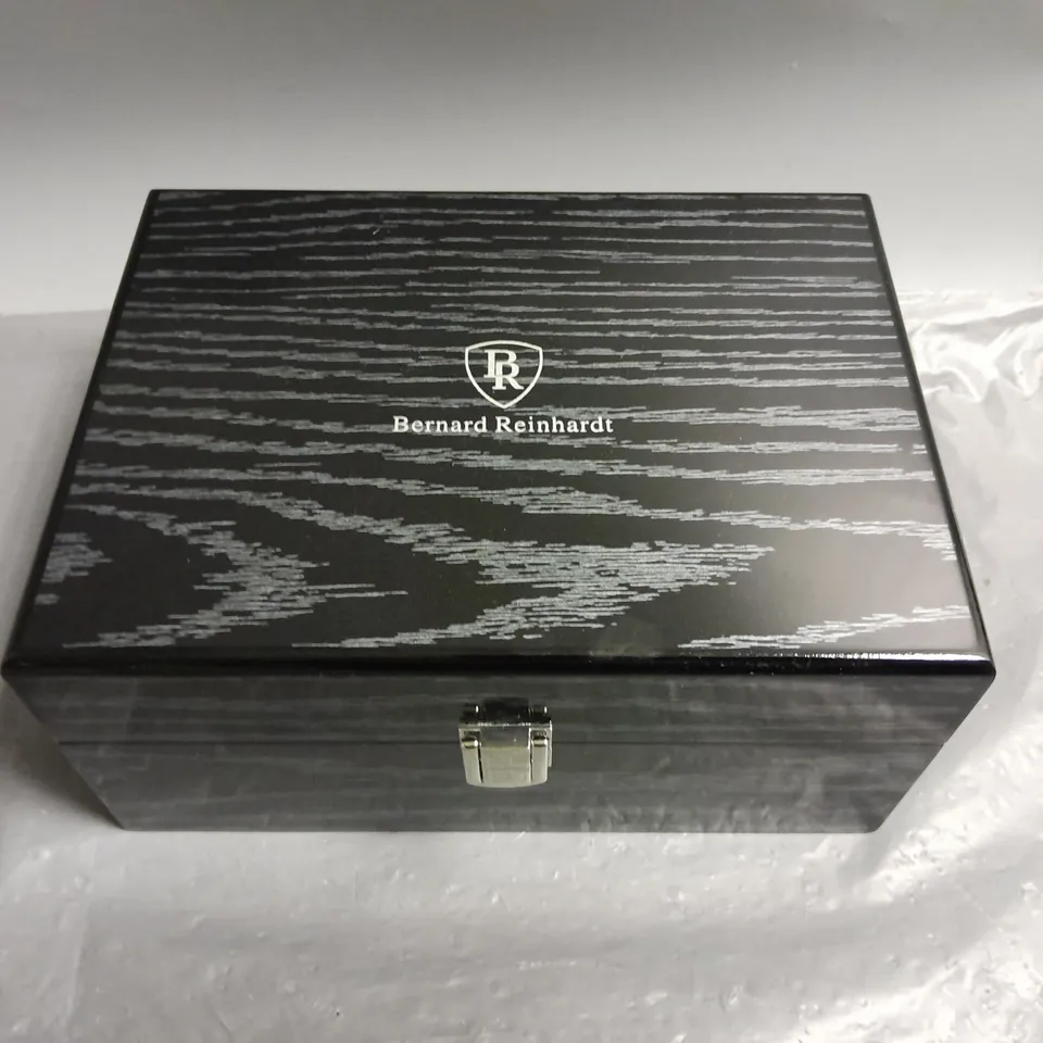 MENS BERNARD REINHARDT SWISS MOVEMENT WATCH WITH PEACH DIAL, 316 STAINLESS STEEL CASE & STRAP AND SAPPHIRE CRYSTAL IN GIFT BOX