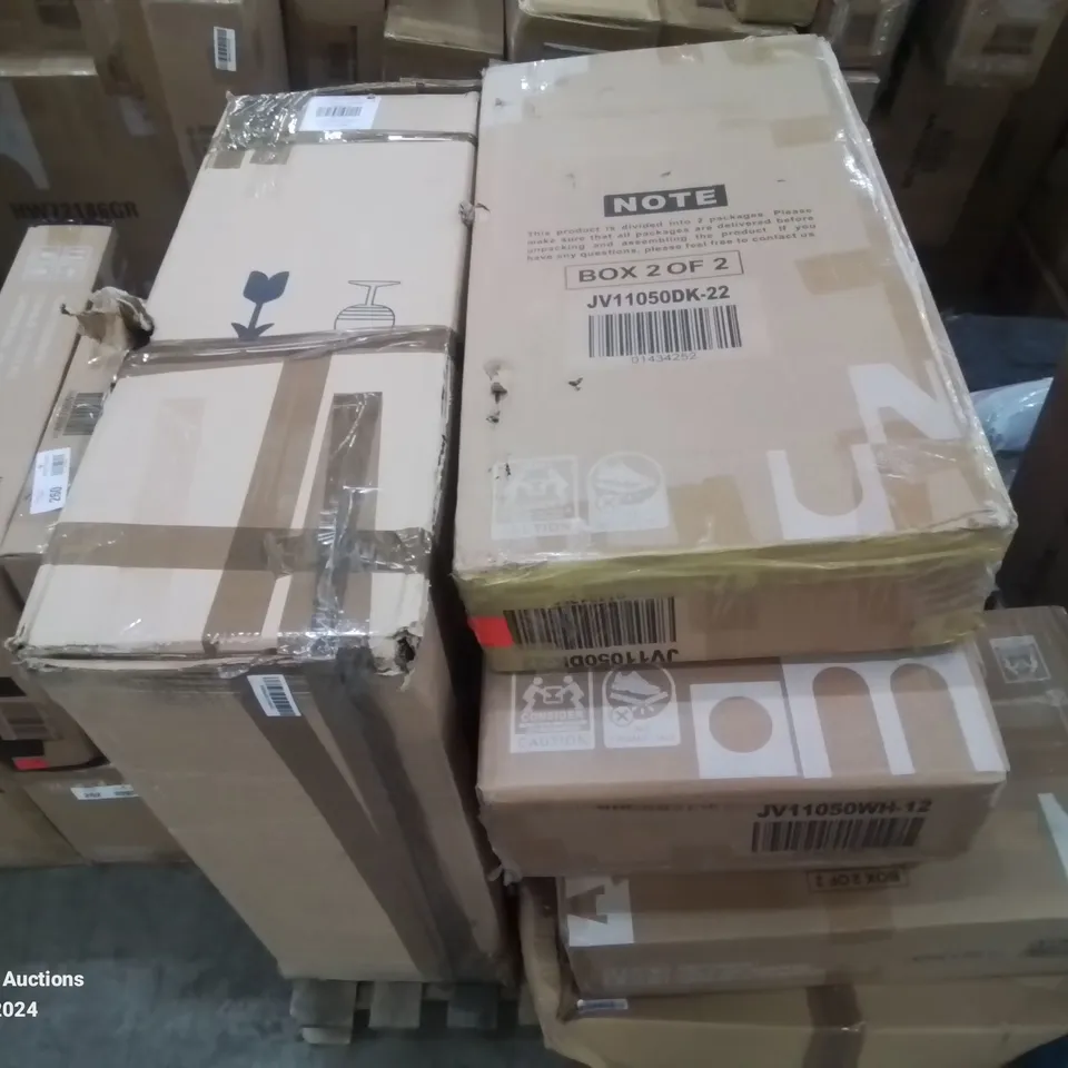 PALLET CONTAINING VARIOUS INCOMPLETE BOXED FURNITURE PARTS AND OTHER HOUSEHOLD ITEMS ETC.