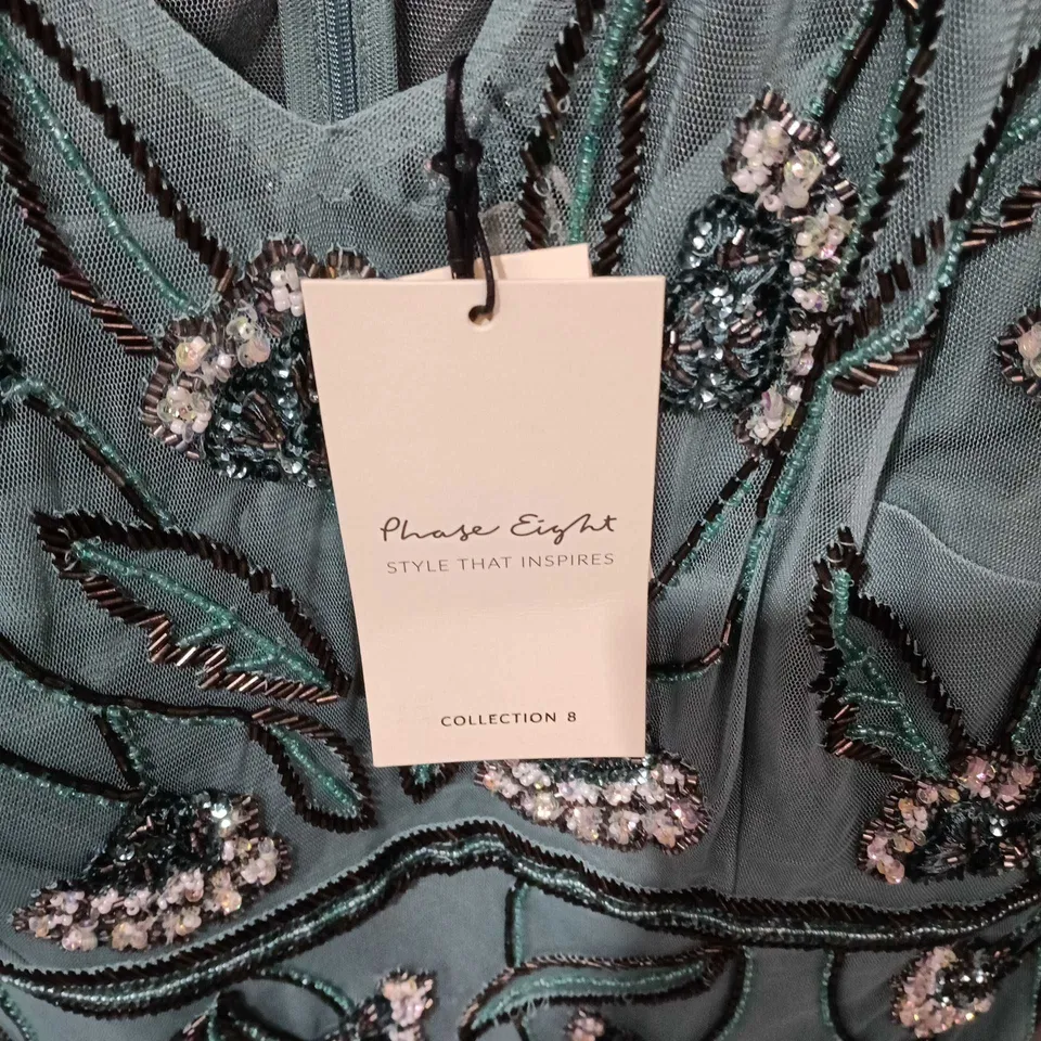PHASE EIGHT TEAL EMBELLISHED EVENING DRESS, UK 14