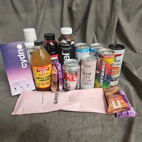APPROXIMATELY 15 ASSORTED FOOD ITEMS TO INCLUDE - OXYSHRED ULTRA ENERY, GRIND COFFEE HOUSE BLEND, CYDNO SLEEPY TEA, ETC - COLLECTION ONLY