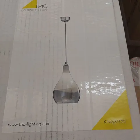 BOXED KINGSTON PENDANT LAMP 1-LIGHT SOURCE CHROME 0350X1500MM WHITE TRANSPARENT GLASS