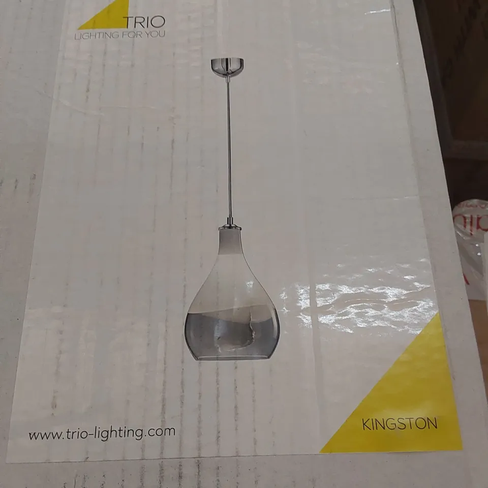 BOXED KINGSTON PENDANT LAMP 1-LIGHT SOURCE CHROME 0350X1500MM WHITE TRANSPARENT GLASS