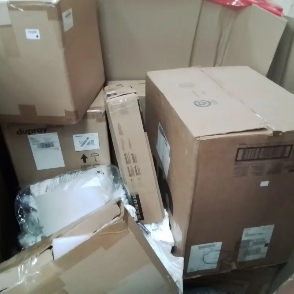PALLET OF ASSORTED ITEMS TO INCLUDE: DUPRAY STEAM CLEANERS, AIR COOLER, SMART CEILING LIGHT, CEILING LAMP,  YOGA MATS ECT