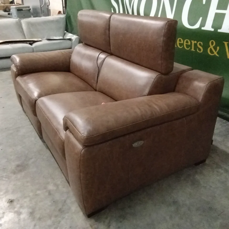 QUALITY DESIGNER ITALIAN MADE RICCARDO 2 SEATER ELECTRIC RECLINER LEATHER SOFA - BRANDY