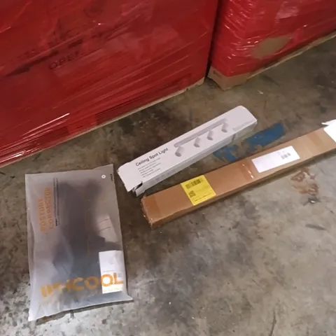 PALLET CONTAINING A LARGE QUANTITY OF ITEMS TO INCLUDE -CEILING SPOT LIGHT, POSTURE CORRECTOR, CURTAIN ROD ETC