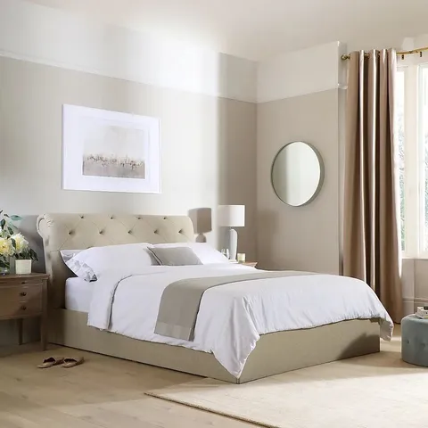 BOXED ALDERLEY OATMEAL FABRIC OTTOMAN DOUBLE BED (4 BOXES)