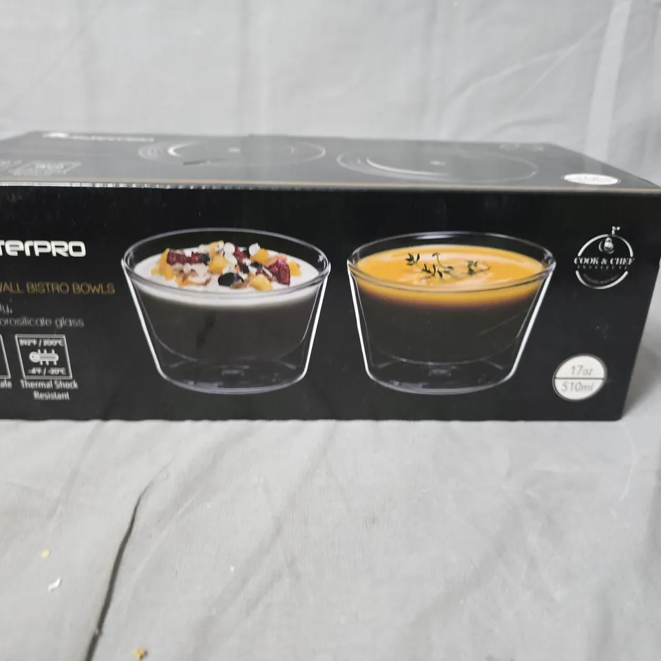 MASTERPRO SET OF 2 DOUBLE-WALL BISTRO BOWLS – GLASS