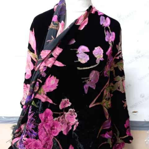 MJ KAFTAN STYLE WRAP IN BLACK PINK FLORAL ONE SIZE 
