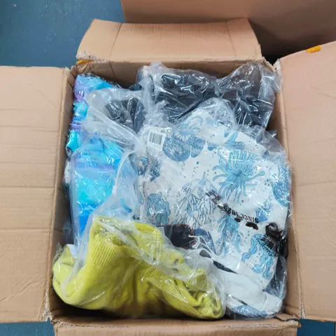 BOX OF APPROXIMATELY 20 ASSORTED CLOTHING ITEMS IN VARIOUS STYLES, COLOURS AND SIZES