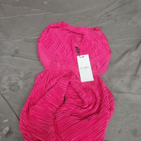 CLUB L LONDON SEARA HOT PINK PLISSE TWISTED BARDOT CROP TOP - 8