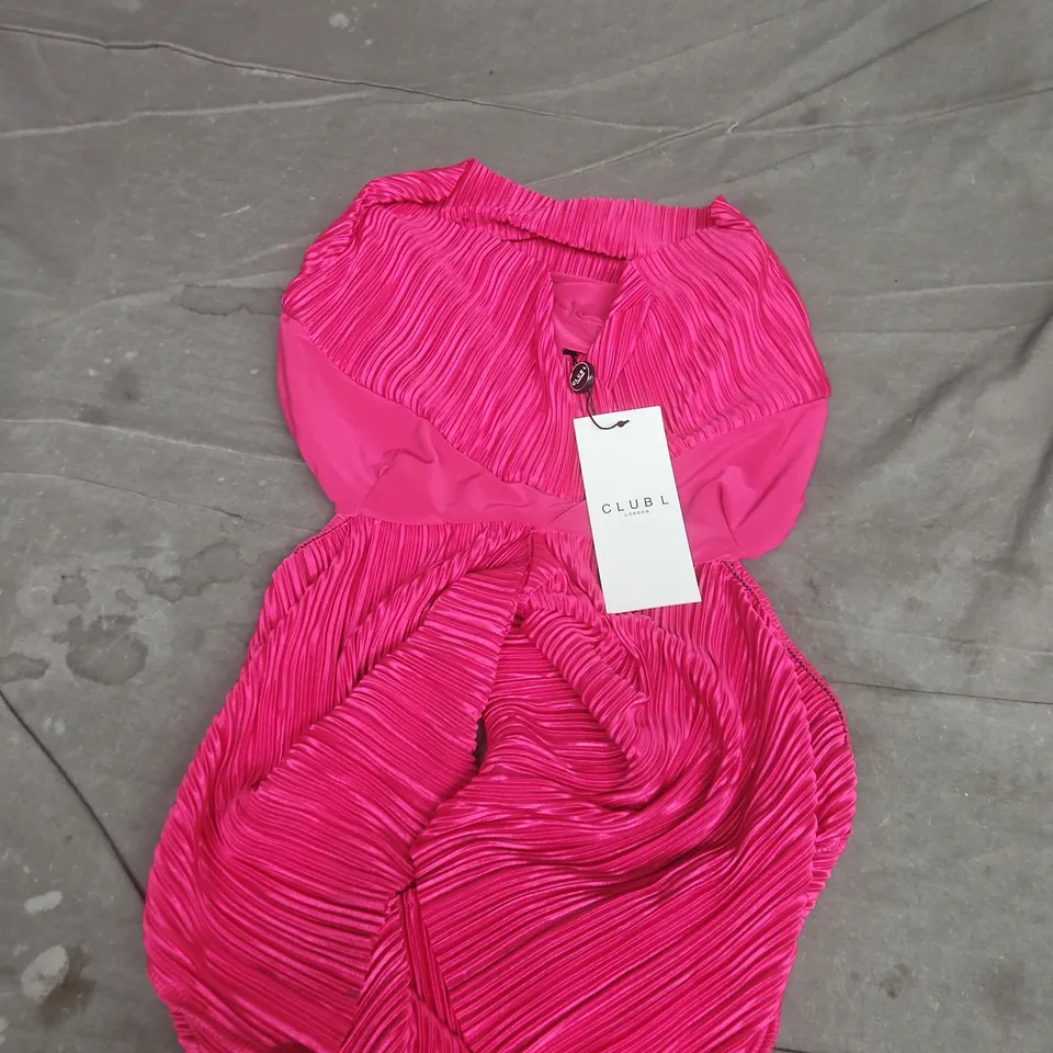 CLUB L LONDON SEARA HOT PINK PLISSE TWISTED BARDOT CROP TOP - 8