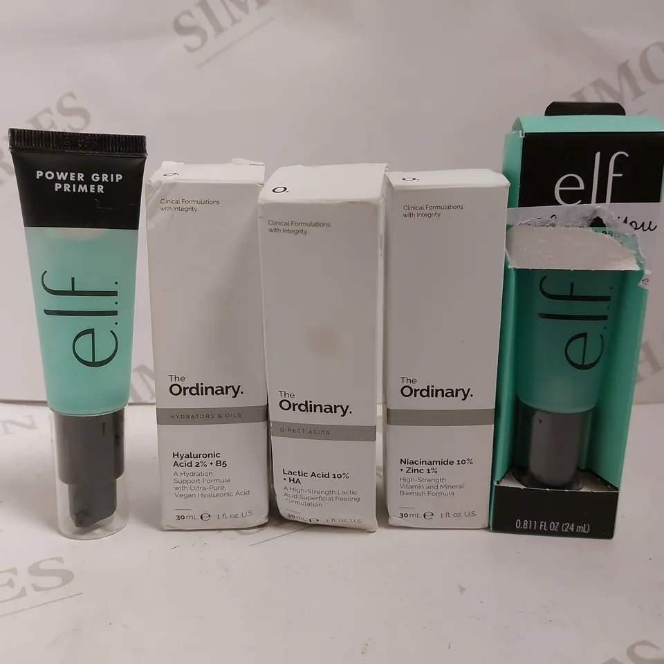 5 ITEMS TO INCLUDE THE ORDINARY HYALURONIC ACID, LACTIC ACID AND ELF PRIMER