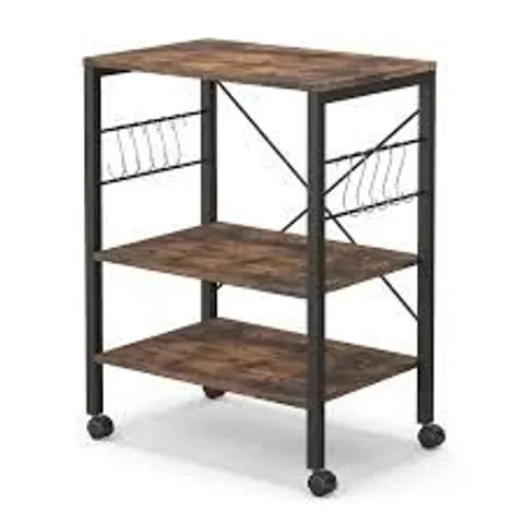 COSTWAY RUSTIC BROWN 3 TIER ROLLING BAKER'S RACK