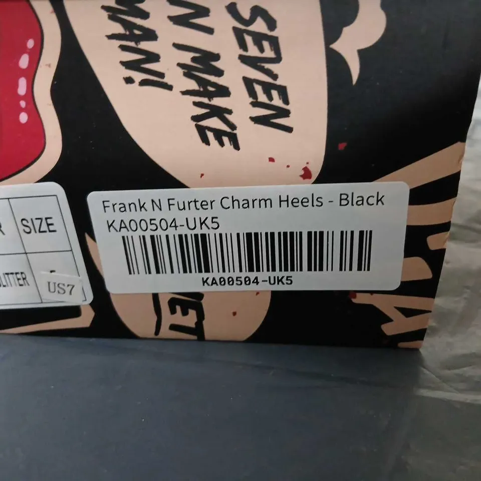 RICHARD O'BRIEN'S ROCKY HORROR SHOW X KOI FRANK N FURTER CHARM HEELS - BLACK GLITTER, UK5 