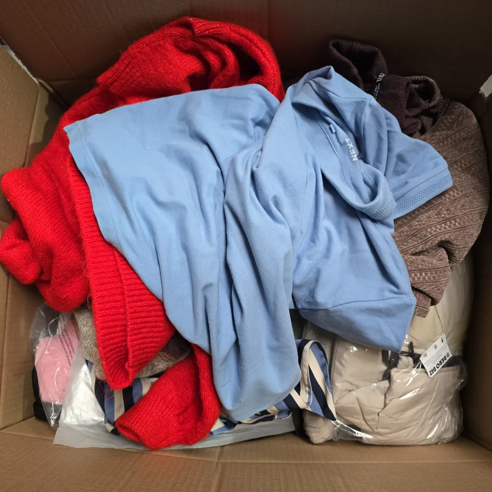 APPROXIMATELY 35 ASSORTED CLOTHING ITEMS IN VARIOUS SIZES, STYLES & COLOURS TO INCLUDE BRANDS SUCH AS JAMES HOLTON, NEXT, LA MARQUISE, ETC - COLLECTION ONLY