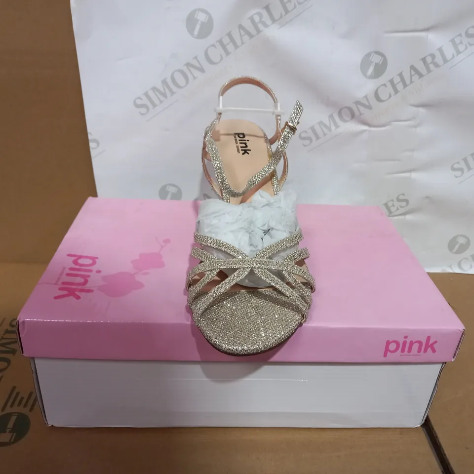 PAIR OF BOXED HARPER CHAMPAGNE GLITTER MESH HIGH HEEL SIZE 39