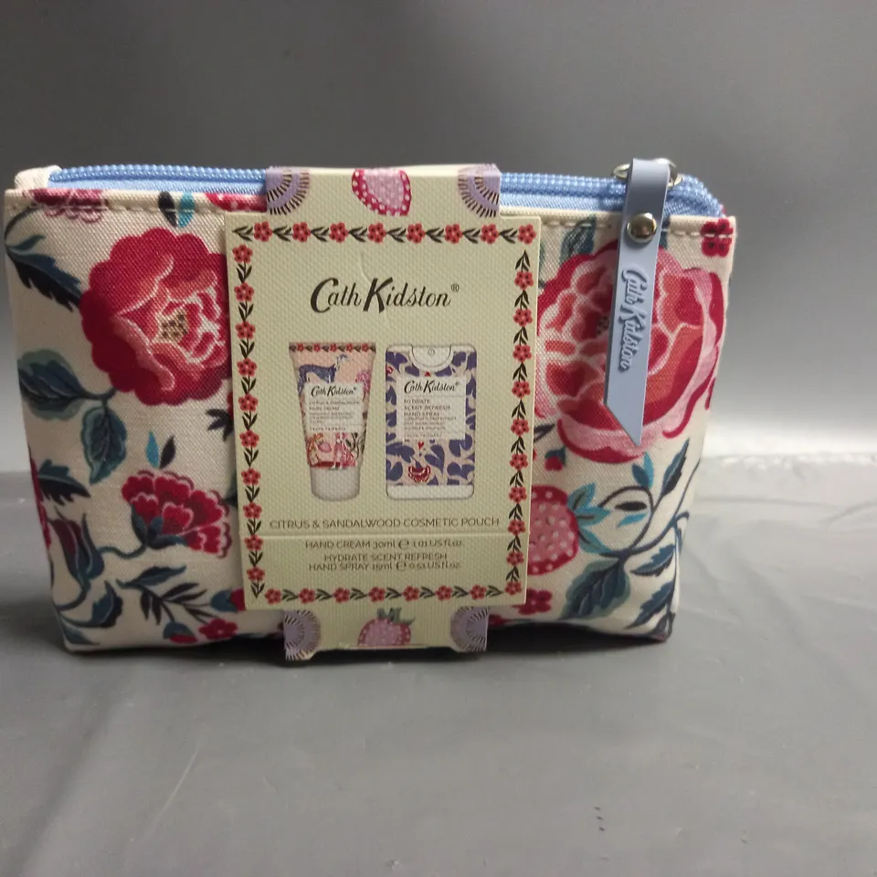 CATH KIDSTON CITRUS AND SANDLEWOOD COSMETICS POUCH TO INCLUDE HAND CREAM AND HAND SPRAY