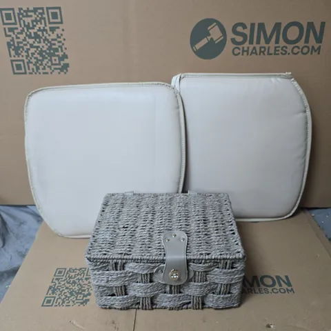 CAGE OF APPROXIMATELY 12 X ASSORTED ITEMS TO INCLUDE SEAT CUSHIONS, HAMPER BASKET ETC