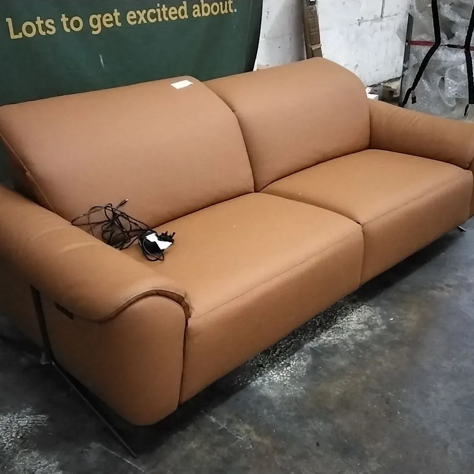 QUALITY ITALIAN DESIGNER POWER RECLINER LARGE SOFA IN RUST ORANGE LEATHER