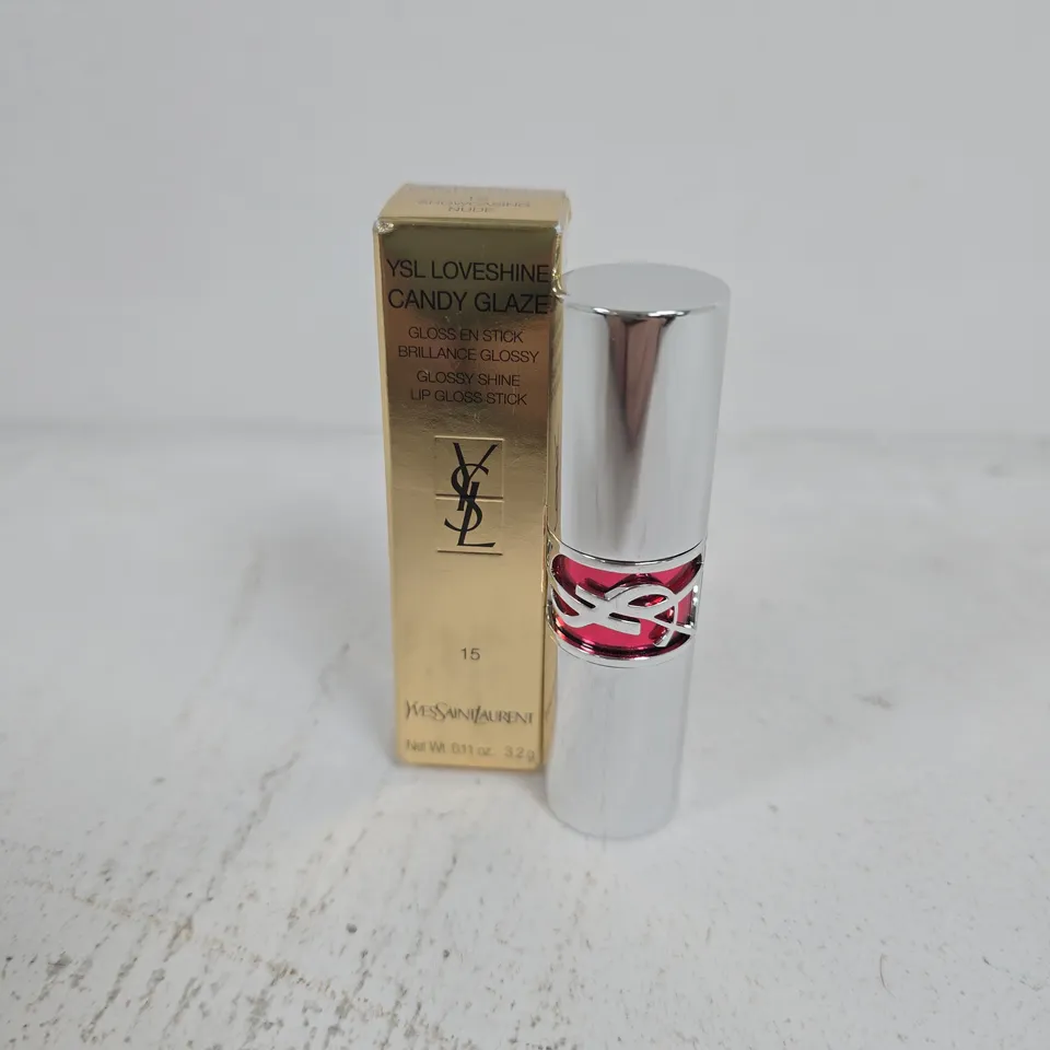 BOXED YSL LOVESHINE CANDY GLAZE LIP GLOSS STICK(15 SHOWCASING NUDE 3.2G)