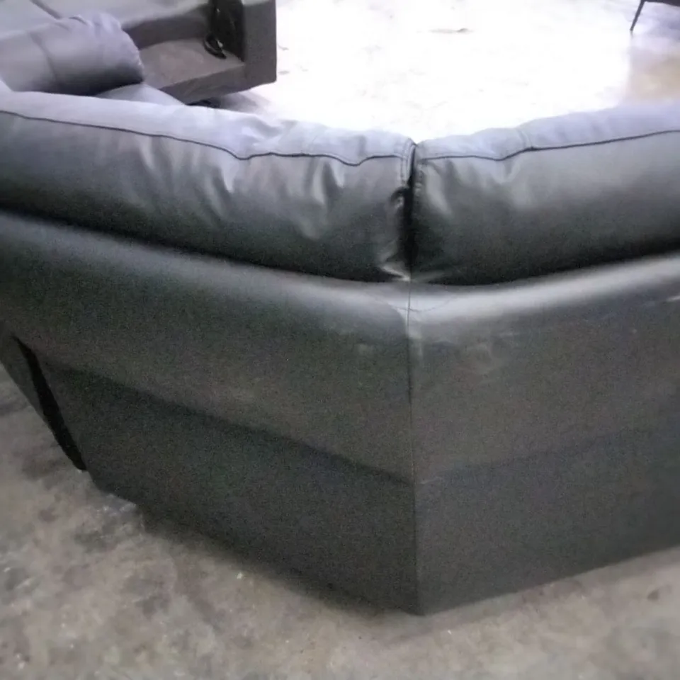 QUALITY BRITISH DESIGNER LEIGHTON POWER RECLINER CORNER GROUP SOFA - BLACK LEATHER 