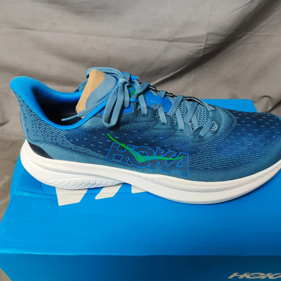 HOKA RUNNING SHOES – BLUE, BOXED. SIZE UK 12.5