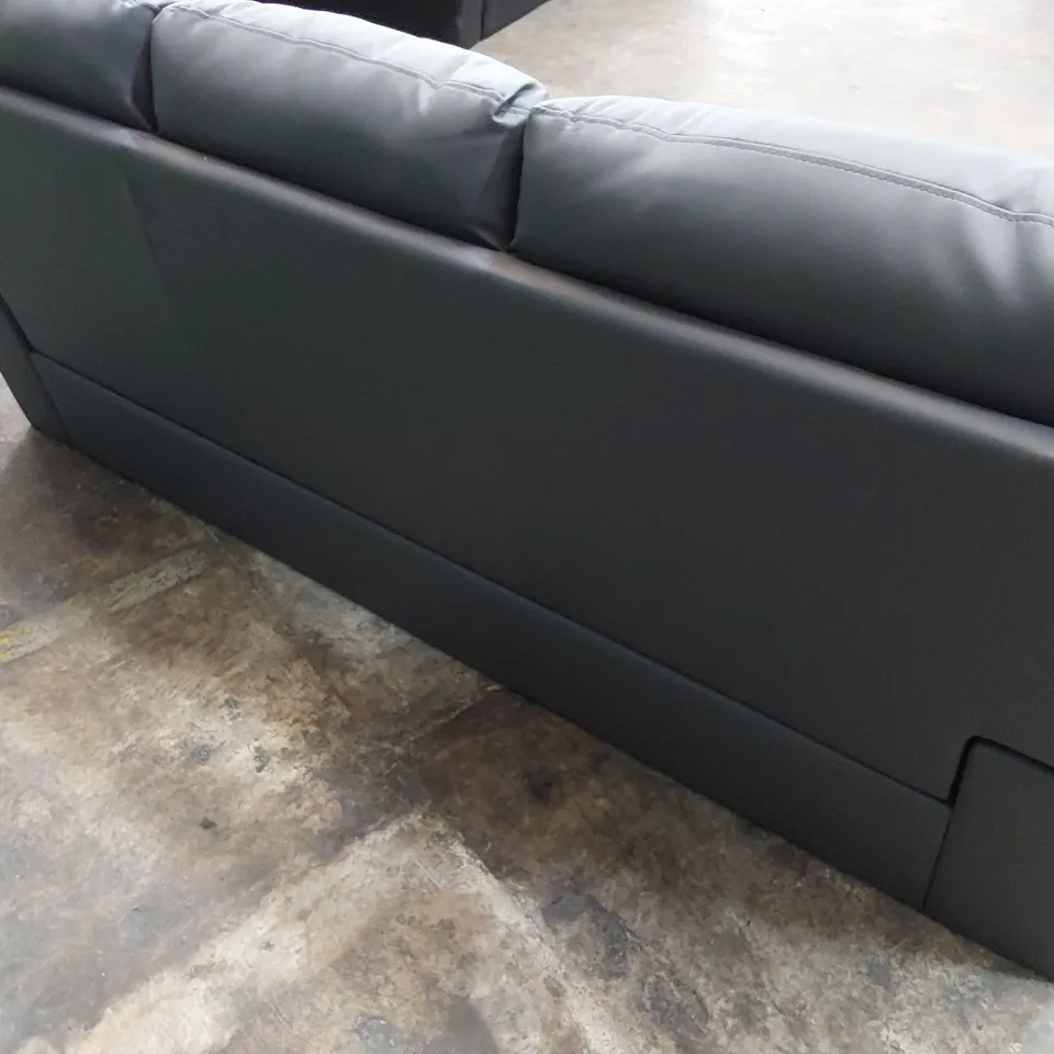 DESIGNER THREE SEATER SOFA GREY LEATHER 