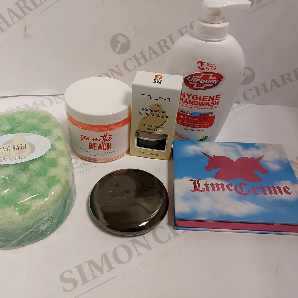 BOX OF APPROX 15 COSMETIC ITEMS TO INCLUDE SEX ON THE BEACH WHIPPED BODY SCRUB, TLM FOUNDATION, LIFEBUOY HYGIENE HANDWASH