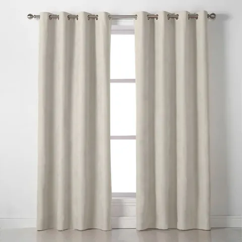 BAGGED NICKSON ROOM DARKENING EYELET CURTAINS - CREAM // SIZE: 142 X 183CM
