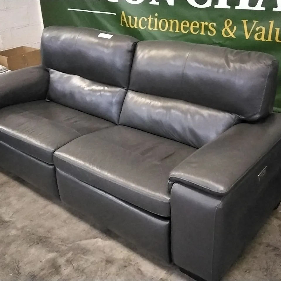 QUALITY ITALIAN DESIGNER GRADO POWER RECLINER LARGE SOFA IN CHARCOAL GREY LEATHER 