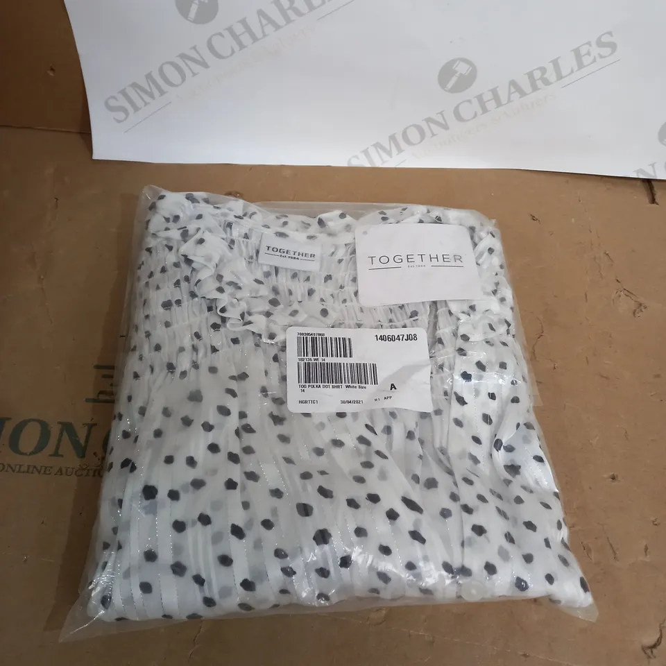TOGETHER POLKA DOT SHIRT IN WHITE SIZE 14