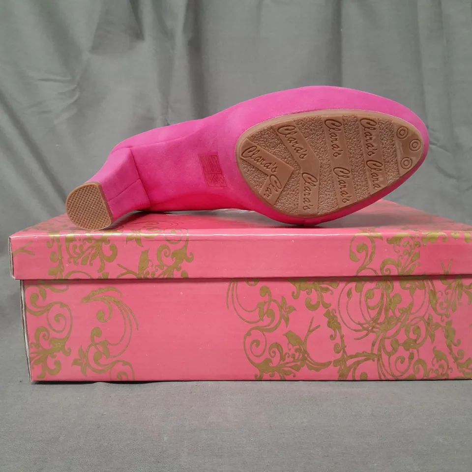 BOXED PAIR OF CLARA'S CLOSED TOE HIGH HEEL SHOES IN FUCHSIA 36