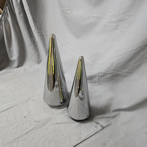 PAIR OF CHROME CONE SCULPTURE LIGHTS  