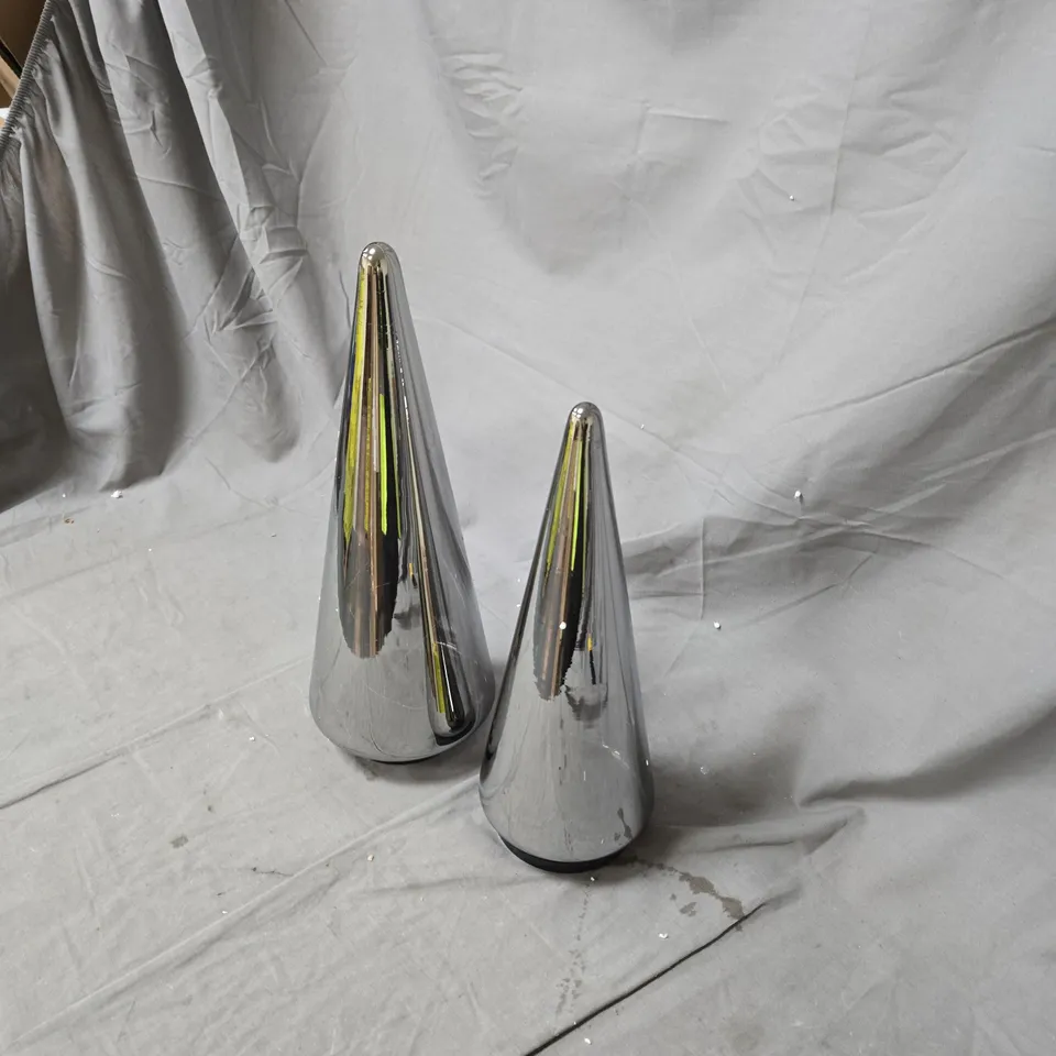 PAIR OF CHROME CONE SCULPTURE LIGHTS  
