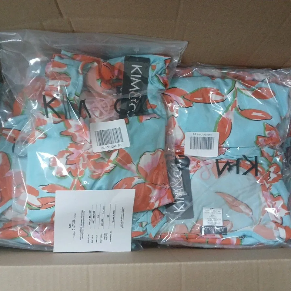 BOX OF APPROXIMATELY 25 KIM & CO PRINT MIDI DRESSES - TURQUOISE MULTI - SIZES MAY VARY