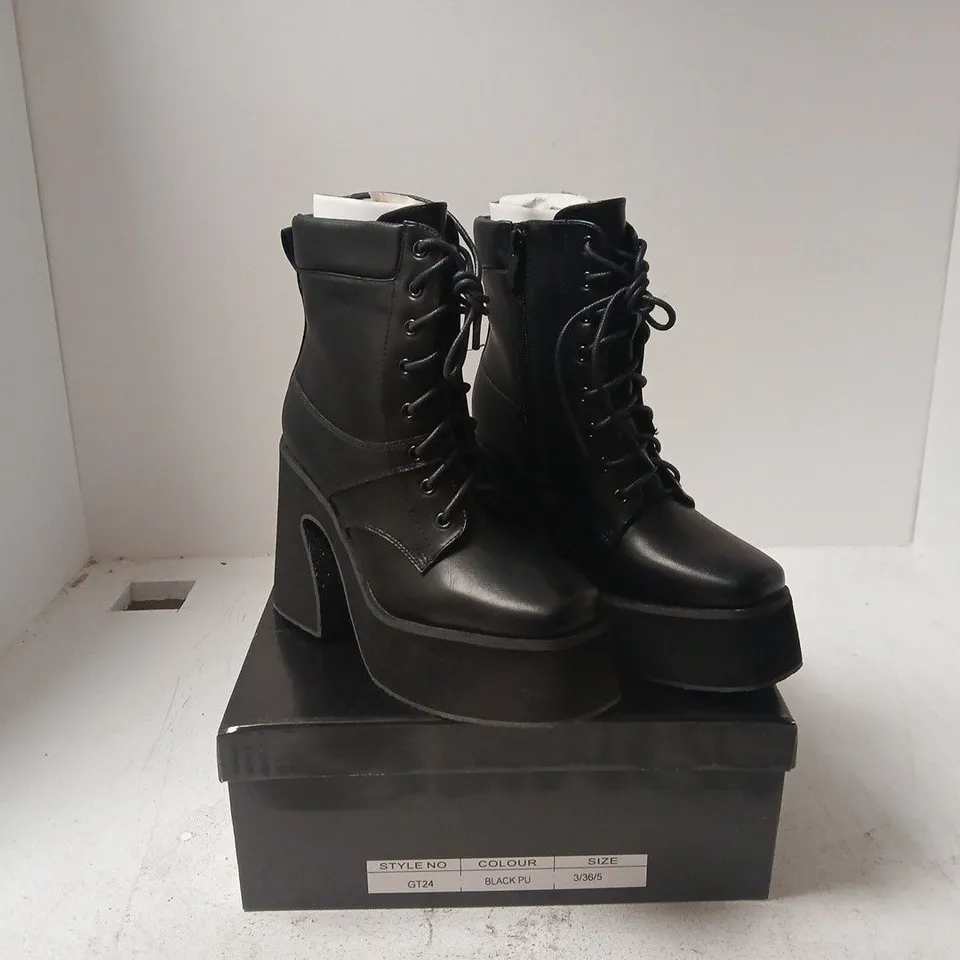 SEDAI WOMEN’S BLACK PLATFORM LACE-UP ANKLE BOOTS, UK 3 (EU 36)