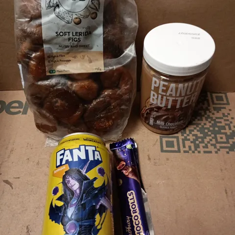 APPROXIMATELY 10 ASSORTED FOOD/DRINK PRODUCTS TO INCLUDE FANTA, PEANUT BUTTER, FIGS ETC 