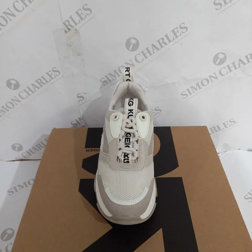 BOXED PAIR OF KURT GEIGER LILA LACE UP BONE/COMB SNEAKERS SIZE 36